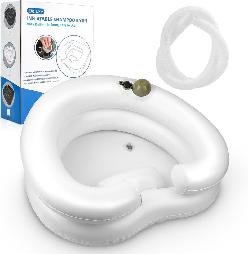 Samlomi Portable Hair Washing Station- Hair Washing Basin for Bedridden, Inflatable Shampoo Bowl Newly Upgraded No Need for Pump,The Perfect for Locs Detox（Heart Shape-White） - Image 1